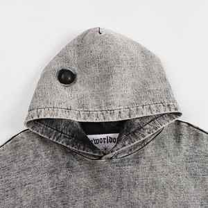 Sweat à capuche pour homme avec logo personnalisé, sans cordon, en coton lourd, effet délavé vintage - Product Image 4
