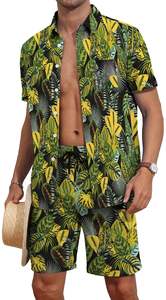 Ensemble d'été pour homme, chemise à manches courtes à imprimé floral, short de plage assorti, tenue décontractée de vacances, haut coloré, ensemble assorti pour homme - Product Image 5