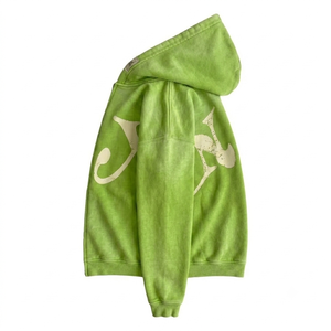 Vintage Full <b>Zip</b> Fleece Hoodie Distressed Embroidery Men's Pullover Retro Regular Fit Eco-Friendly Autumn Streetwear - Product Image 3