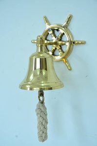 Campana de Puerta Colgante de Latón Antiguo, Campana de Pared Náutica con Diseño de Timón de Barco para Decoración de Entrada de Casa o Jardín - Product Image 2