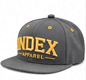 Casquette snapback noire Index Apparel à 6 panneaux avec broderie 3D dorée, style hip-hop - Product Image 5