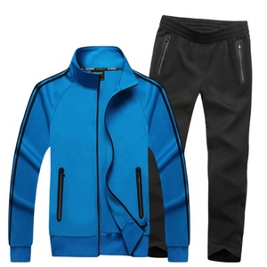 Men's Blue <b>Tracksuit</b> Set Full Sleeve Zipper Sweatshirt Side Pockets Sporty Casual Wear Hooded Solid Color Winter Style 100% - Product Image 1