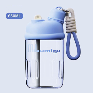 Bouteille d'eau portable 650 ml à double bec verseur avec paille, idéale pour les étudiants, personnalisable avec logo, en plastique, comme cadeau - Product Image 3