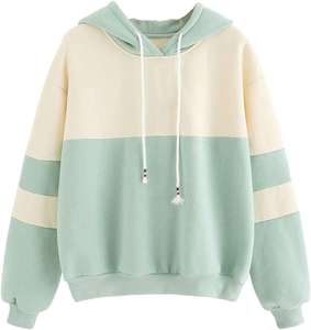 Sudadera con capucha de bloques de color para mujer, informal, con hombros caídos, manga larga, jersey, top de otoño - Product Image 2