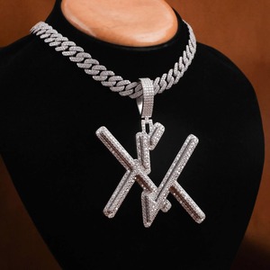 <b>Iced</b> <b>Out</b> Letter Pendant <b>Chain</b> Moissanite Hip Hop Statement Necklace Rhodium Plated Silver Luxury Jewelry - Product Image 6