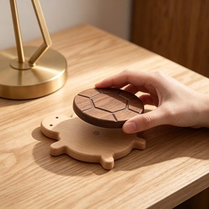 Cute Design <b>Walnut</b> Solid Wood Small Turtle Coaster Heat Insulation <b>Table</b> Decoration Natural Color Customized Diameter - Product Image 2
