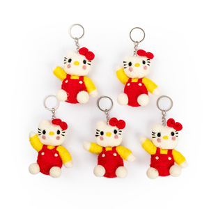 Handmade Colorful Soft Wool Felt <b>Keychain</b>-High Quality Durable Unique 3D Shape Eco-Friendly Red Cat Fashion Cartoon Design - Product Image 4