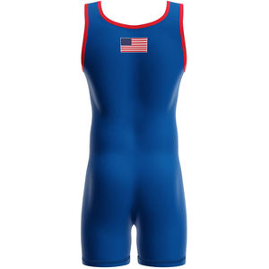 Maillot de lutte américain pour homme, ajusté, bleu, rouge, blanc, imprimé par sublimation, polyester extensible, adulte, vêtements de sport AMI - Product Image 4