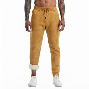 DROGEN EXPORT Men's Sweatpants Mustard Yellow Lightweight Fleece Joggers Casual Streetwear Athletic Pants Drawstring Closure - Product Image 1
