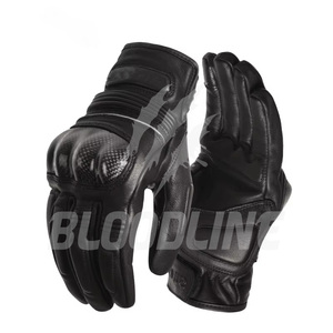 BLOODLINE Motorcycle <b>Gloves</b> Wrist Length Leather Breathable Sporty Cycling Unlined Black - Product Image 4