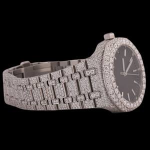 Handcrafted Fully iced Out Moissanite Diamond <b>Black</b> Dial Only Bezel Setting Quartz Movement Full Diamond Stainless Steel <b>Watch</b> - Product Image 4