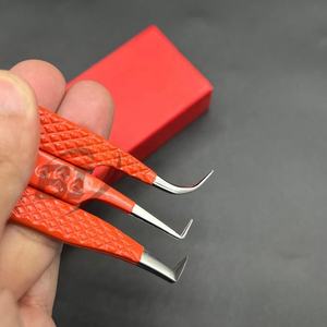 Pince à épiler professionnelle en acier inoxydable orange pour extensions de cils, prise en main robuste, pointe personnalisable, logo privé - Product Image 2