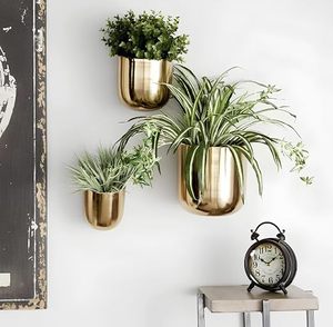 Jardinières murales modernes en laiton, pots de fleurs suspendus circulaires, design minimaliste chromé pour plantes vertes - Product Image 1