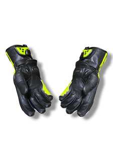 Gants de moto en cuir véritable noir et jaune fluo avec protection rigide des articulations pour motards - Product Image 4