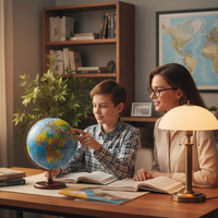 Grand globe de bureau en métal, carte du monde colorée et détaillée avec un support noir robuste |   Globe géographique éducatif pour les étudiants, décoration de bureau
