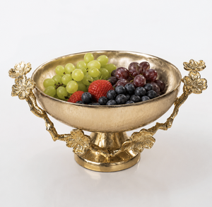 Bol à fruits en métal doré avec poignées florales, design poli fait main, pour fêtes, saladier décoratif, bol à fruits incassable en métal - Product Image 5