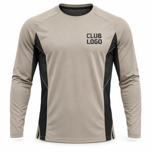 Haut de sport à manches longues pour homme avec logo du club imprimé par transfert thermique, séchage rapide, en polyester tricoté, col rond sportif - Product Image 4