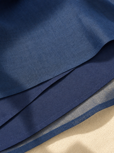 Chemisier en mousseline bleu marine à épaules dénudées avec volants, manches longues bouffantes transparentes et bretelles perlées pour femme - Collection Printemps-Été HAILEY - Product Image 6