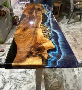 Mesa de Centro de Resina y Madera Maciza Hecha a Mano, Mesa de Entrada Moderna de Primera Calidad, Muebles de Interior de Lujo - Product Image 1