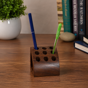 Handcrafted Indian Rosewood <b>Pen</b> Stand | Triangular Rounded Wooden Desk Organizer | Office Table Stationery Holder Decor Gift - Product Image 4