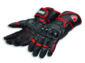 Ducati Racing Gloves Full Finger Leather Black Red Adjustable Wrist <b>Strap</b> Riding Gear - Product Image 2
