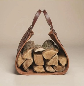 Sac de transport robuste en cuir véritable pour bûches de bois, sac de rangement portable pour bois de chauffage, équipement de cheminée LLR-0123 - Product Image 3