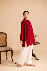 Kurta en coton rose avec ourlet brodé, coupe ample, longueur cheville, tenue décontractée traditionnelle indienne et pakistanaise pour femmes - Product Image 1