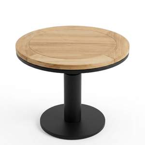 Table d'appoint ronde d'élégance industrielle avec plateau en teck massif et pieds en métal thermolaqué pour salon - Product Image 2