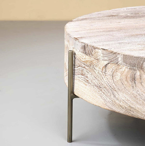 Tree Drum <b>Round</b> Acacia Wood Coffee <b>Table</b> With Distressed Natural Grain Finish Mid Century Modern Home Villa Center Sofa <b>Table</b> - Product Image 3