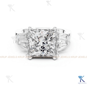 Anillo de Compromiso de Oro Sólido con 5 Diamantes CVD Cultivados en Laboratorio, Corte Princesa y Baguette - Product Image 6