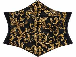 Fajas Reductoras de Cintura para Mujer, Color Negro con Brocado Dorado, Alta Compresión, Control Medio, Acolchado en Glúteos, para Bodas - Product Image 1