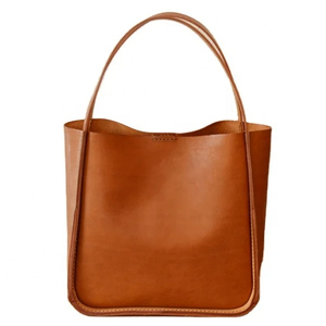 Sac fourre-tout minimaliste en cuir véritable, couleur unie, ouverture supérieure, sac à main pour femme, usage quotidien, toutes saisons - Product Image 1