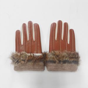 HARAZ INTERNATIONAL ถุงมือหนังแกะแท้แบบสัมผัสหน้าจอสำหรับกิจกรรมกลางแจ้งพร้อมซับในผ้าแคชเมียร์และข้อมือขนกระต่ายแท้ - Product Image 3