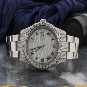 Iced Out Moissanite Watch Silver Bust <b>down</b> Roman Dial Date Window Hip Hop Jewellery Luxury Statement Timepiece - Product Image 1