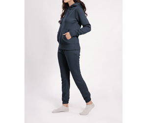 Chándal Azul Marino con Capucha para Mujer, Manga Larga, Color Sólido, Corte Regular Informal, 100% Algodón, Peso Medio, Ropa de Otoño Transpirable - Product Image 1
