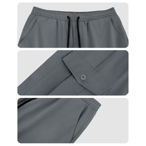 Men's Gray <b>Cargo</b> Sweatpants Elastic Waist Drawstring Multiple Pockets Casual Polyester Pants Spring Wear - Product Image 5