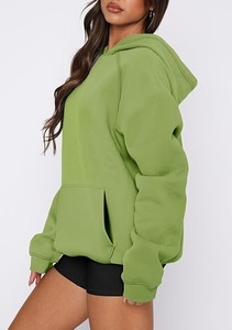 Sudadera con Capucha Verde Extra Grande, Color Sólido, Manga Larga, Forro Polar, Unisex, Ropa de Invierno, Diseño con Bolsillos, Transpirable, Ecológica - Product Image 3
