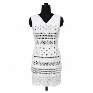 Luxury White Mirror Embellished Bodycon Cocktail Dress for Women Sleeveless V Neck Designer Party Dress Elegant Mini Evening - Product Image 1