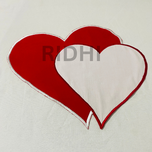 Ridhi Red & White Heart Shape Linen Placemats with Embroidery Reusable <b>Table</b> <b>Mats</b> Bulk for Restaurants, Cafes, Parties, Dining - Product Image 2