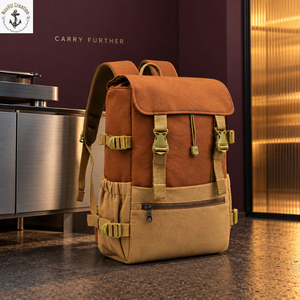Mochila de Viaje de Lona de Dos Tonos con Correas de Hebilla |   Mochila de Lona Color Marrón Oxidado con Bolsillos Laterales Delanteros para Uso Diario - Product Image 2