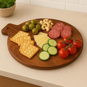 Tabla de Cortar Rectangular de Madera de Acacia Duradera con Certificación FSC, con Compartimentos Integrados y Ranuras para Jugos, para Servir Queso y Pizza - Product Image 6
