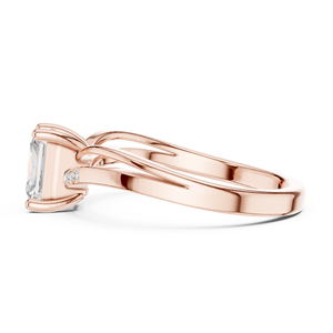 Bague solitaire en moissanite radiante avec accents pavés - Finition or rose, bague de fiançailles à double sangle, cadeau pour elle - Product Image 3