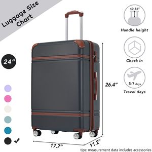 Bagaglio rigido con serratura TSA, valigia leggera espandibile da 24 "con ruote Spinner, bagaglio singolo Vintage, nero - Product Image 2