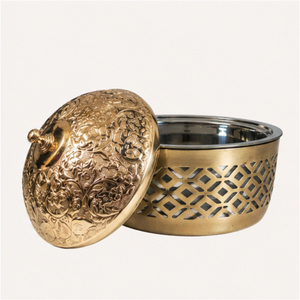 Olla de Acero Inoxidable Chapada en Oro Creativa con Tapa de Cúpula Profunda en Relieve, Calentador de Alimentos Aislado para Buffets de Hotel - Product Image 5