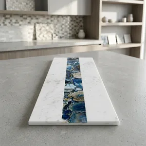 Planche à découper de luxe en marbre avec incrustation d'agate naturelle, planche décorative en pierre pour la cuisine, le service des aliments, du fromage et la maison - Product Image 5