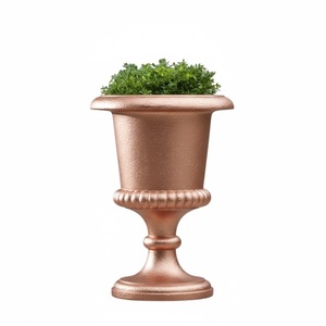 Urne de jardin en métal fini blanc avec base ronde, jardinière classique d'extérieur pour la décoration de fleurs et de plantes vertes, urne de jardin - Product Image 4