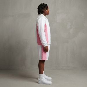 Ensemble de survêtement 2 pièces en nylon avec logo personnalisé, veste zippée et short color block, style streetwear estival pour homme – Meilleures ventes - Product Image 5