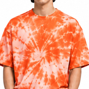 Mens Oversized <b>Tie</b> Dye <b>T</b> <b>Shirt</b> 100% Cotton Crew Neck Short Sleeve Raised Back Applique Casual Streetwear Custom Wholesale Supply - Product Image 4