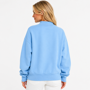 Oversized Women's Mock Neck Sweatshirt Ghingham Letter Applique Embroidery 100% Cotton French Terry Eco-Friendly Winter - Product Image 2