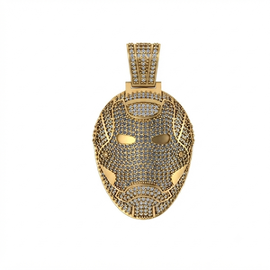 Pendentifs et Breloques en Argent 925 Plaqué Or, Style Hip Hop Bling Bling, Personnalisés, Tendance, Massifs, Figurine de Dessin Animé Masque Iron Man - Product Image 1